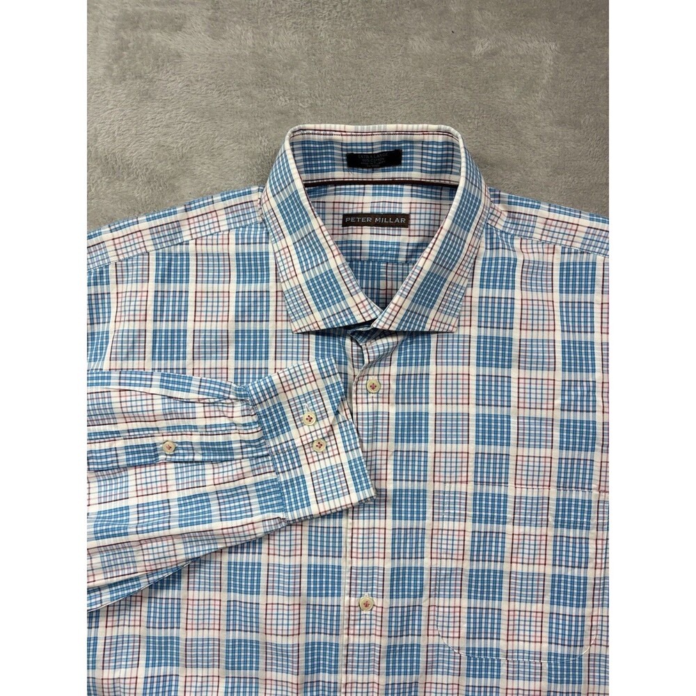 Peter Millar XL Plaid Dress Shirt Blue Red White Check